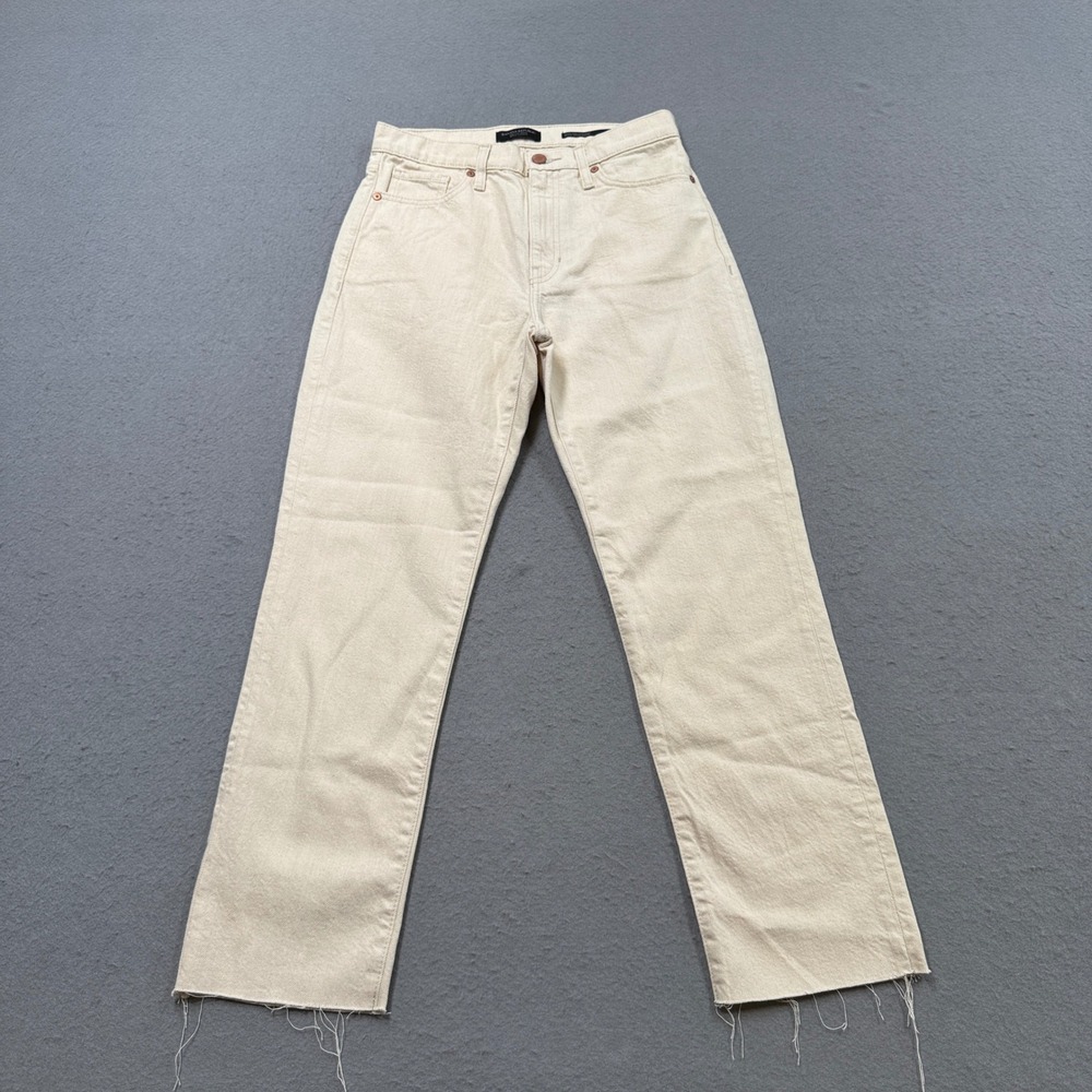 Banana Republic Jeans Women's 27 White Denim High Rise Straight Leg Frayed Hem